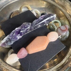 (2) Chevron Amyethest & Multi Stone long Hair Clips Set